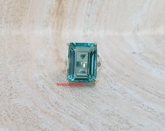 Aigue-marine véritable, argent sterling 925, bague astrologique, bijoux faits main, pierre de forme carrée, bague de méditation, cadeau pour elle, cadeau d'amis,