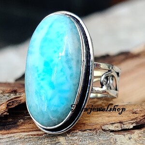 Larimar Ring, 925 Sterling Silver Ring, Handmade Ring, Larimar Jewelry ,Anxiety Ring, Meditation Ring , Woman Ring , Beatiful Ring****