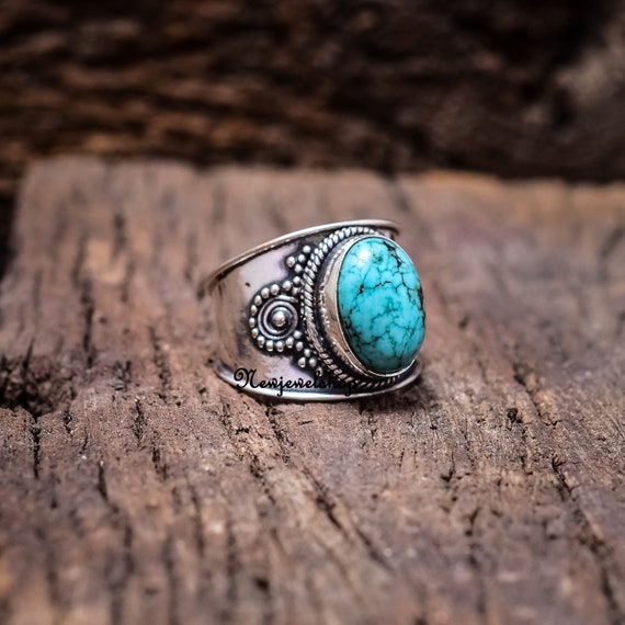 ターコイズ 925 スターリングシルバー バンドリング：ボヘミアン