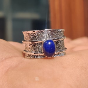 Lapis Lazuli Ring, Spinner Ring, Silver Spinner Ring, 925 Sterling Silver, Hammered Wide Ring, Meditation Ring, Anxiety Ring, Gift For Her
