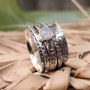 Moonstone Ring, Spinner Ring, 925 Silver Ring, Handmade Ring, Meditation Ring, Designer Ring, Texture Ring, Women Ring, Gift For Her image 6