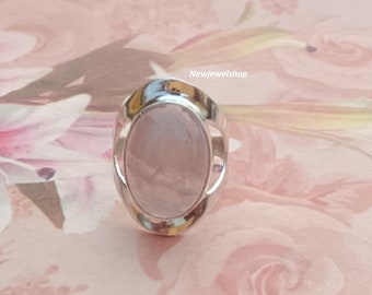 本物のローズクォーツストーン、純銀製、エンパワーメントリング