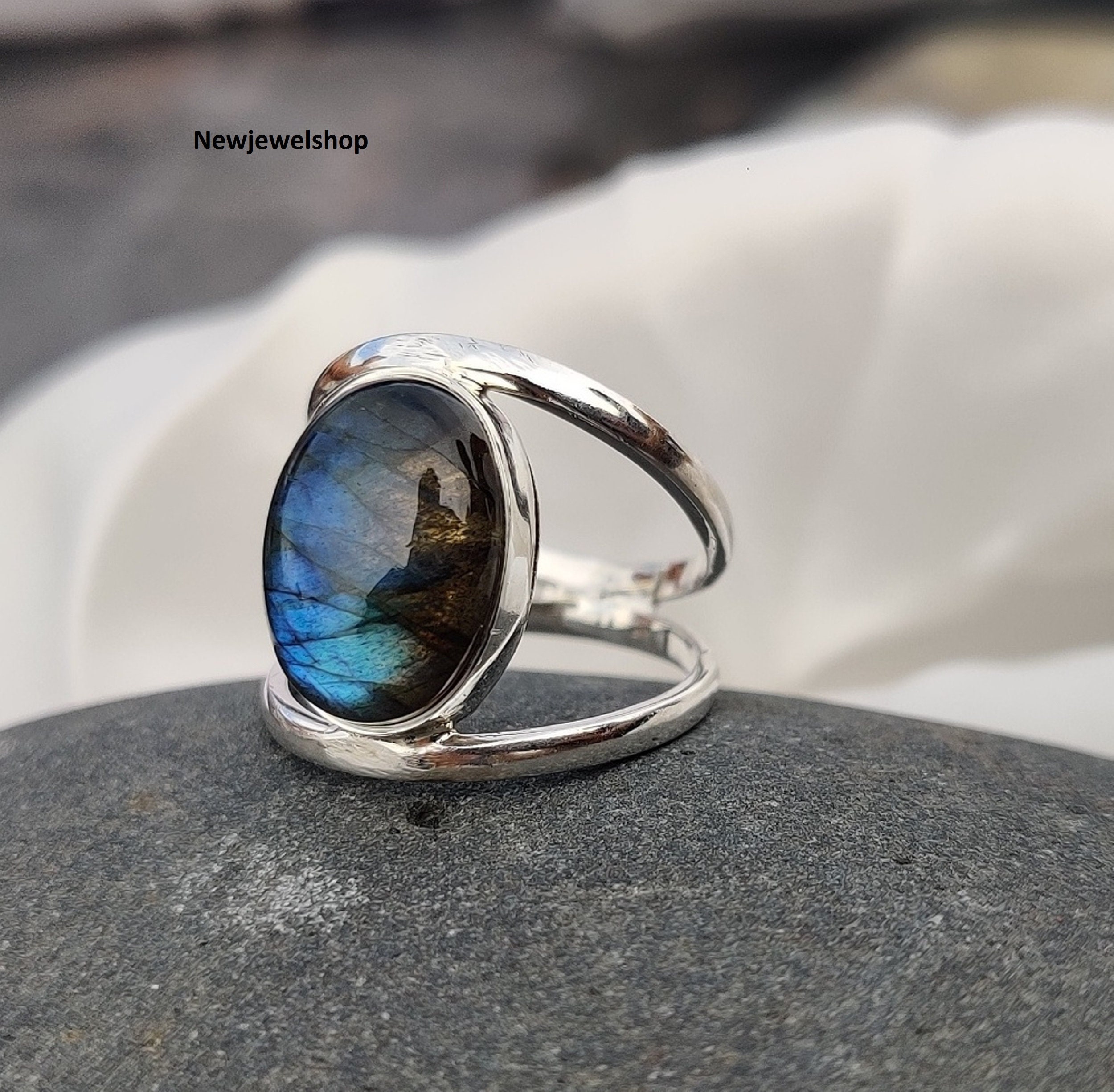 Anello Labradorite In Argento 925 | Modello Fiore Di Loto Regolabile – Gioielli Vittoriani Per Donna (con Scatola)