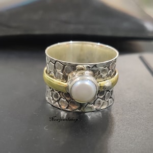 Moonstone Ring, Spinner Ring, 925 Sterling Silver, Hammered Wide Ring, Gemstone Ring, Customise Ring, Worry Ring, Gift For Her