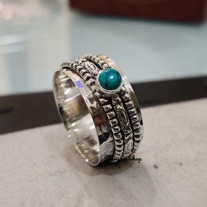 Turquoise Ring, Spinner Ring, 925 Sterling Silver, Handmade Ring, Gemstone Ring, Worry Ring, Texture Ring, Women Ring, Gift For Her