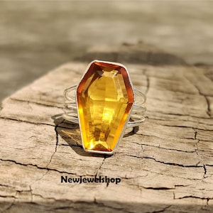 Ring Citrien, 925 zilveren ring, kistring, statementring, handgemaakte ring, edelsteenring, boho-ring, stenen ring, damesring, cadeau voor haar