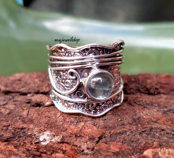 Bague Créateur Italien Argent 925 - Pierre Précieuses (citrine, Améthyste, Nacre), Taille Réglable