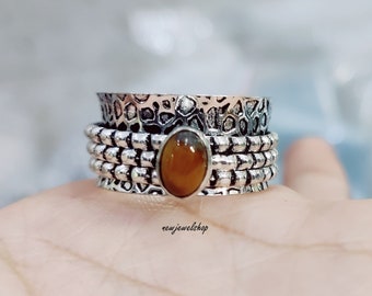Anello Donna In Argento 925 Fatto A Mano: Stile Boho Con Pietre Naturali Onice, Occhio Di Tigre, Corniola, Agata