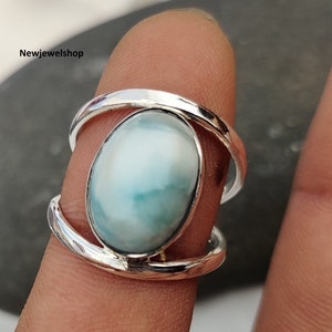925 Sterling Silver, Genuine Larimar, Brides Ring, Unique Ring, Dainty Ring, Princes Ring, Handmade Jewelry,Designer Ring,Gift For Her,