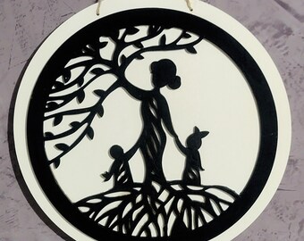 Levensboom moeder. Lasergesneden houten bord/decor.