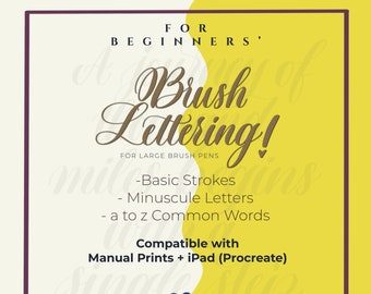Large Brush Lettering Workbook | Basic Strokes + Minuscule Letters + Words