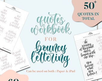 Libro de trabajo de handlettering de citas / Más de 50 COTIZACIONES / Estilo de letras hinchables / Descarga digital / Procreate