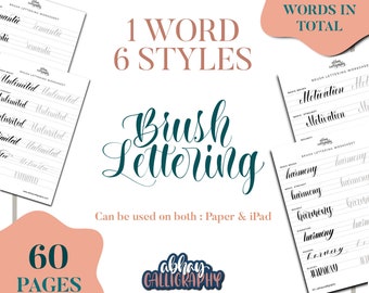 1 Word 6 Styles Brush Lettering Workbook | Words Practice Book | For Paper & Procreate | Digital Download | Abhay Calligraphy