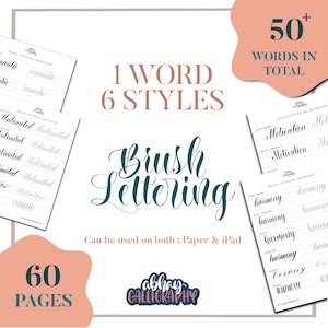 1 Word 6 Styles Brush Lettering Workbook | Livro de Prática de Palavras | Para Papel e Procreate | Download Digital | Caligrafia Abhay