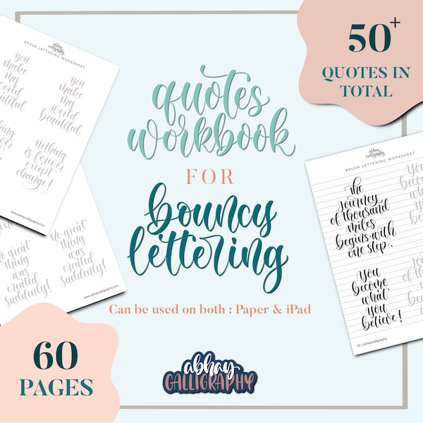 Quotes Handlettering Workbook | 50+ QUOTES | Bouncy Lettering Style | Digital Download | Procreate