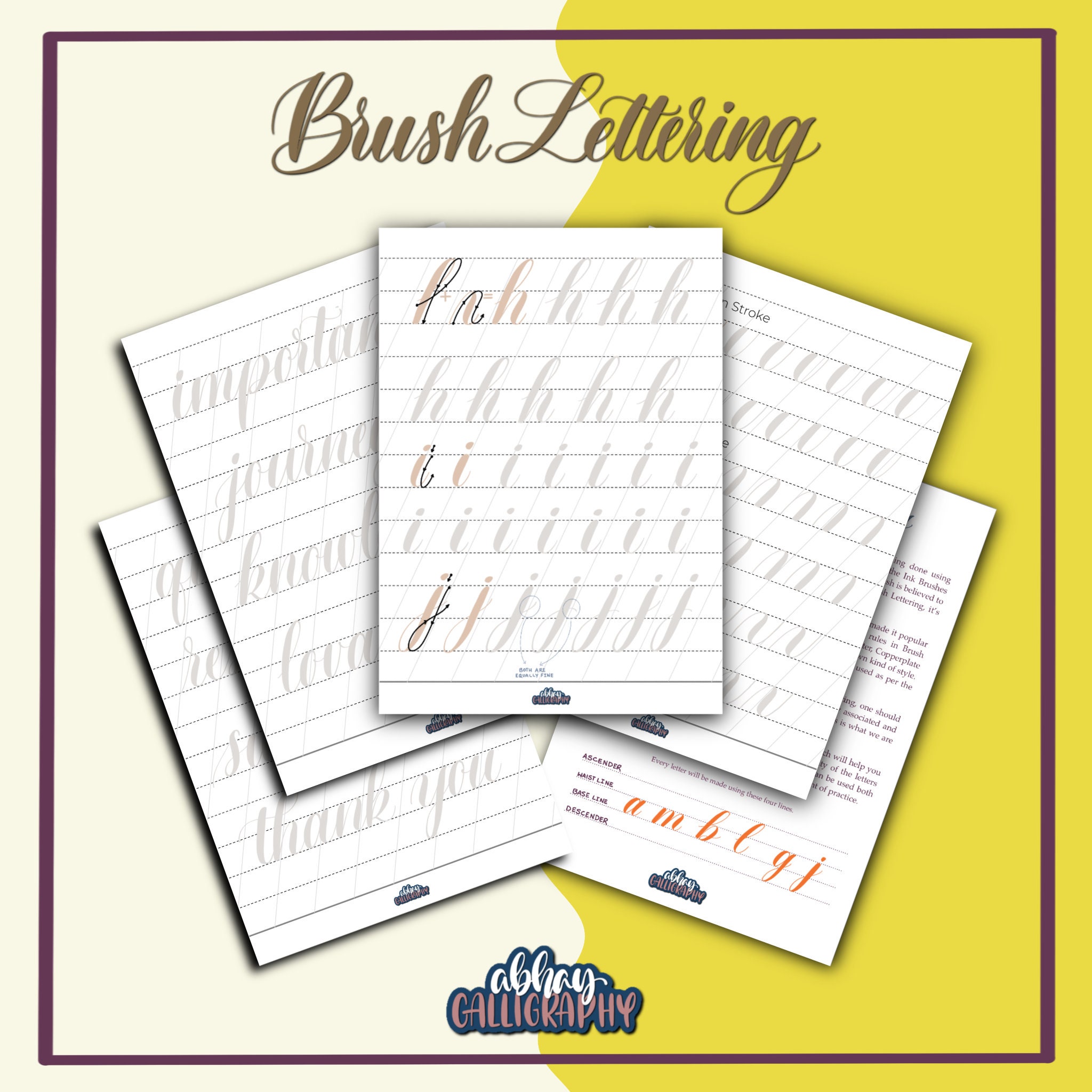 Large Brush Lettering Workbook | Basic Strokes + Minuscule Letters ...