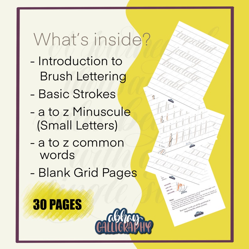 Large Brush Lettering Workbook | Basic Strokes + Minuscule Letters ...