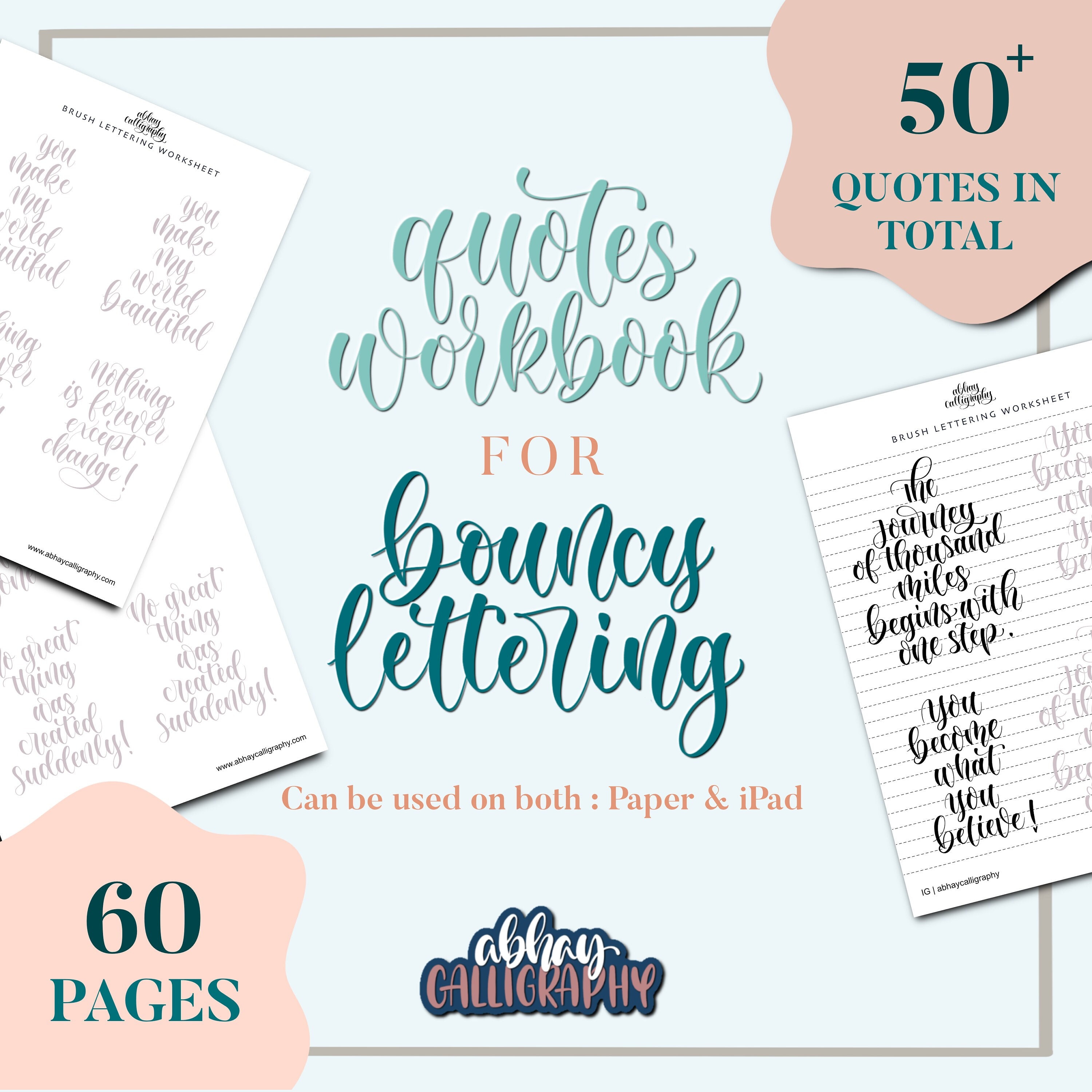 Quotes Handlettering Workbook | 50+ QUOTES | Bouncy Lettering Style | Digital Download | Procreate