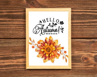 Hello Autumn Print | Fall Art | Autumn Art | Fall Quote Print | Printable Fall Art | Autumn Quote Art | Fall Leaf Art Print