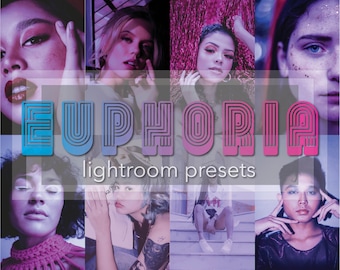 Euphoria Lightroom Presets | Ästhetische Mobile Filter | Glitzernde Lila und Pinke Bearbeitungen | Lightroom Desktop und kostenlose Mobile App