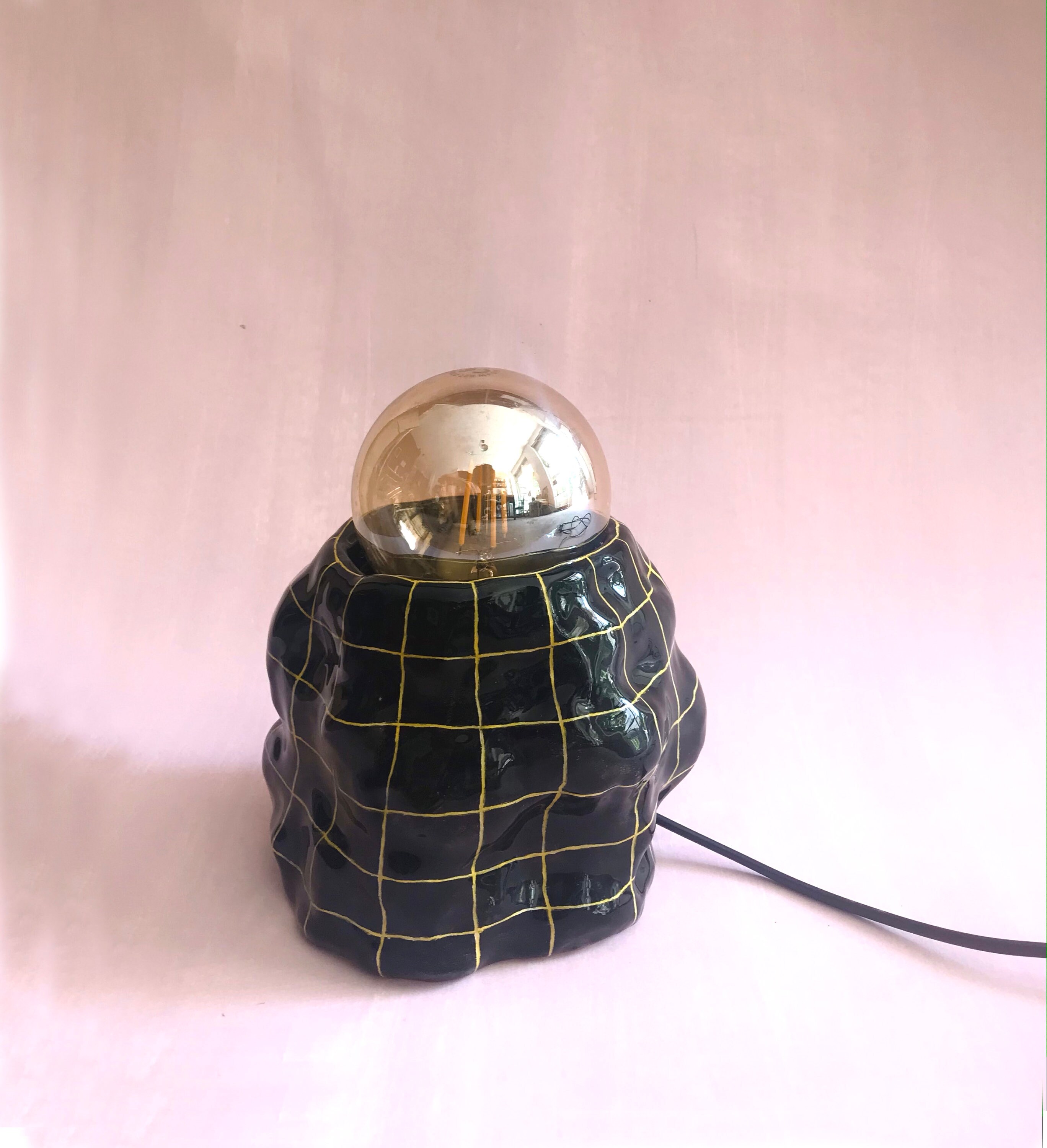 CERAMIC TABLE LAMP Black Yellow Small Bohemian Bedside Lamp - Etsy