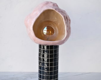 CERAMIC TABLE LAMP, Sculptural Decorative Bedside Lamp, Two Piece Minimalist Organic Form Lighting, House Decor Gift