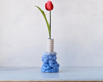 Blue Ceramic Vase, Contemporary Ceramic Vessel, Bud Vase, Collectable Artwork, Artistic Home Decor Object