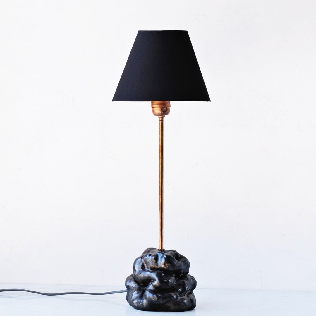 Ceramic Table Lamp, Black and Copper, Sculptural Contemporary Design
