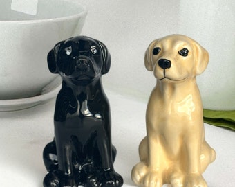 Labrador Salt and Pepper set, one Black & one Golden Lab, quality ceramic novelty Dog lover gift, boxed