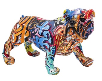 Graffiti Art Bulldog figurine, bright coloured medium to heavy weight item, great Dog lover gift