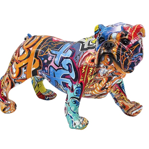 Graffiti Art Bulldog figurine, bright coloured medium to heavy weight item, great Dog lover gift