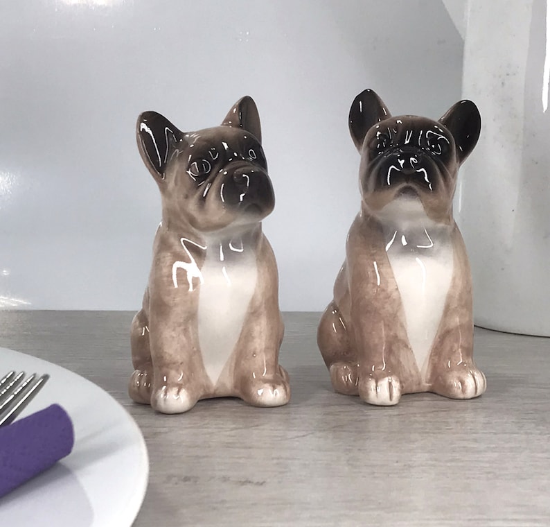 French Bulldog Salt & Pepper shaker set quality ceramic novelty Frenchie lover gift, boxed image 4