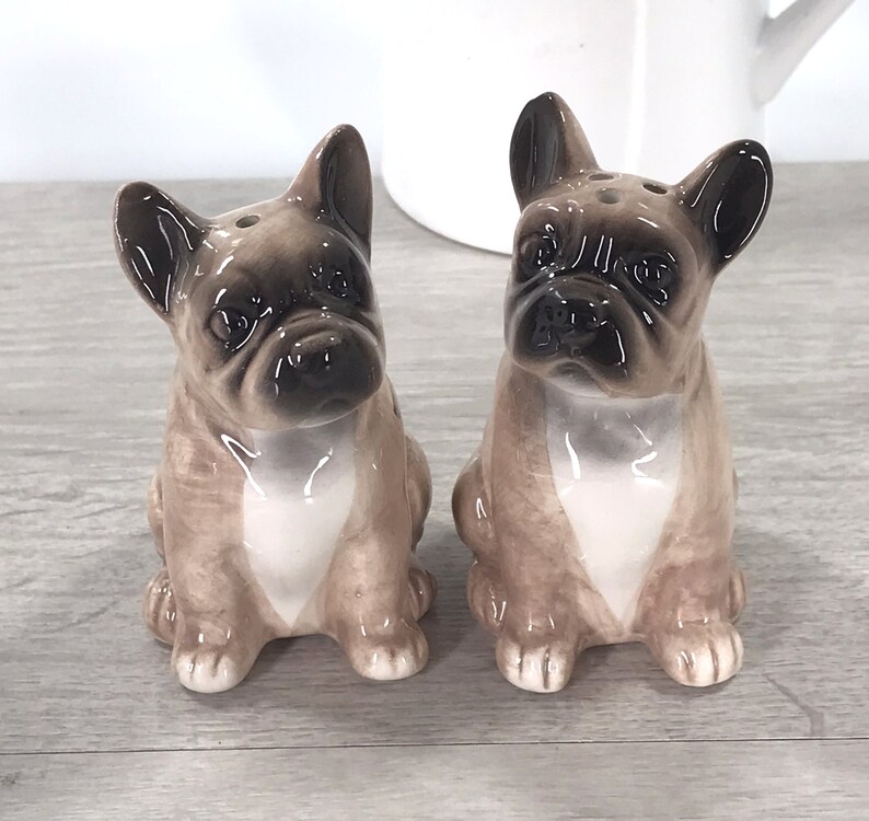 French Bulldog Salt & Pepper shaker set quality ceramic novelty Frenchie lover gift, boxed image 1