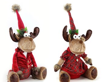 34cm sitting Reindeer in festive outfits novelty Christmas decorations in choice 2 styles
