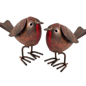 SET OF 2 metal tin ROBIN garden ornaments hand painted indoor or outdoor decorations, great bird lover gift