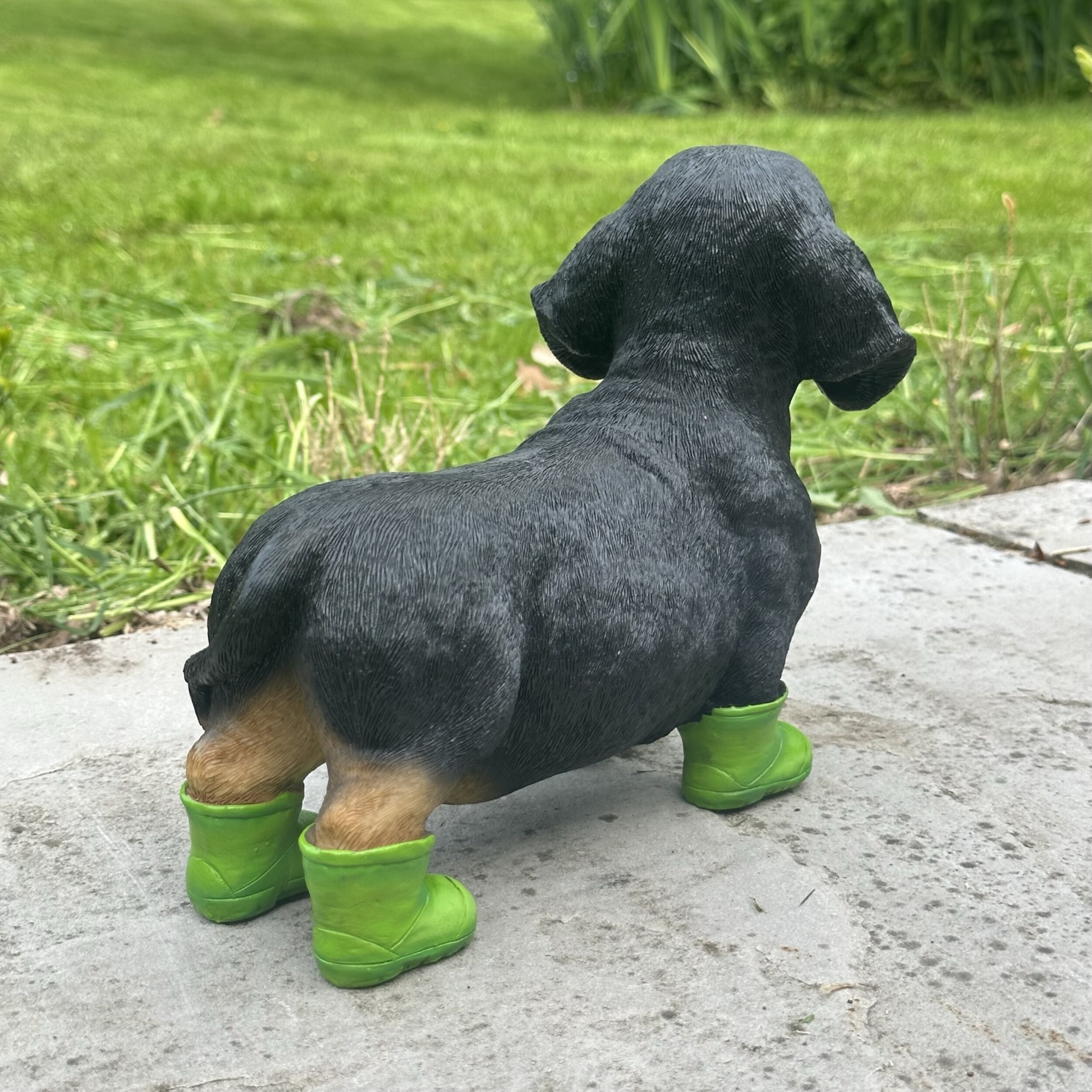 Dachshund in Green Wellies Boots Indoor or Garden Ornament Great