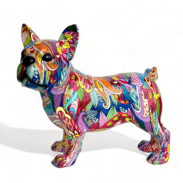 Groovy Art Franse Bulldog staand beeldje, felgekleurde glanzende afwerking ornamentdecoratie, geweldig Frenchie minnaar cadeau