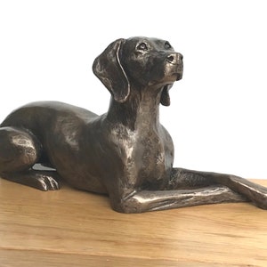 Bronze laying Weimaraner figurine by Harriet Glen, heavy weight, 23cm long, great quality item, gift boxed