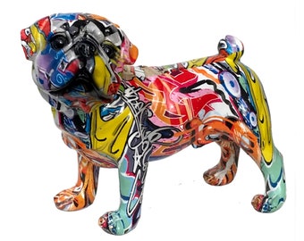 Graffiti Art Pug figurine, bright colours and glossy finish, heavy weight quality Pug Dog lover gift home decoration
