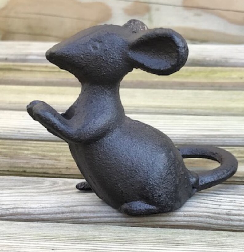 Set of 2 heavy solid cast iron mice indoor or garden ornament decorations, one 'Talking' one 'Listening' great novelty mouse lover gift image 5