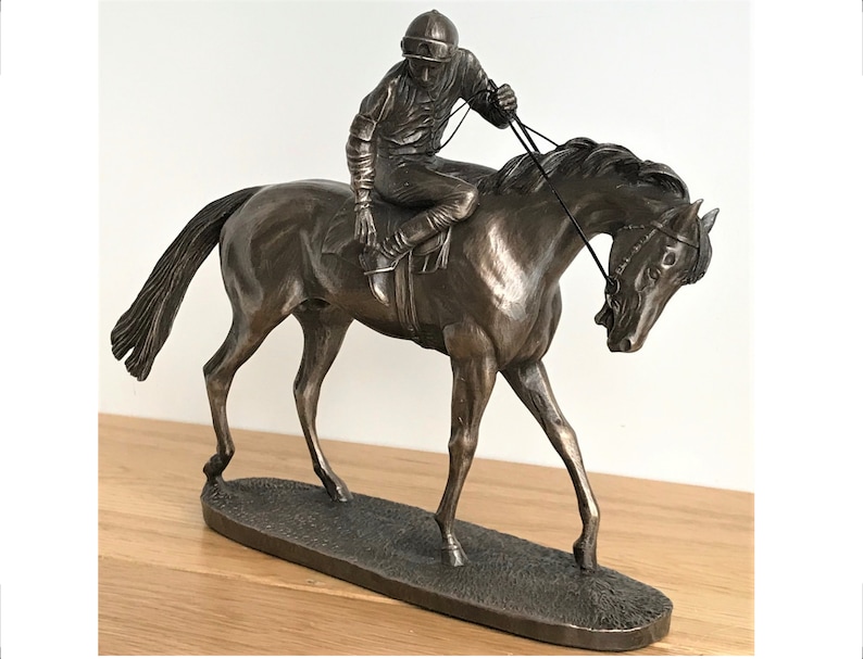 Bronze 'On Parade' race horse and jockey figurine by David Geenty in Cold Cast Bronze, gift boxed image 1