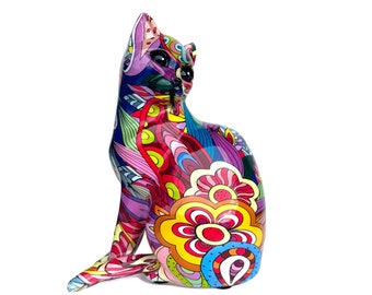 15cm Groovy Art Cat figurine, bright coloured glossy finish ornament decoration, great cat lover gift