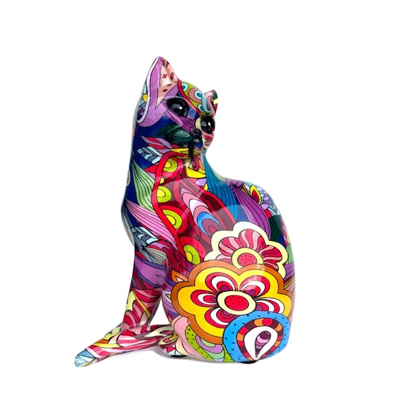 Figurine Groovy Art Cat de 15 cm, décoration ornementale aux couleurs vives, finition brillante, cadeau idéal pour les amoureux des chats