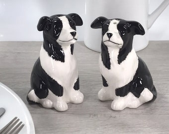 Border Collie Salt & Pepper shaker set quality ceramic novelty Dog lover gift, boxed