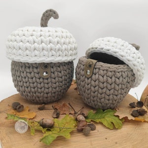 Autumnal basket in acorn - nut shape, handmade for stylish storage, acorn basket, nut basket with lid