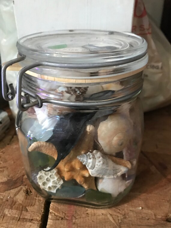 Medium Jar of the Sea with shells sea glass starfish & sea life Medium Jar of the Sea with shells sea glass starfish & sea life