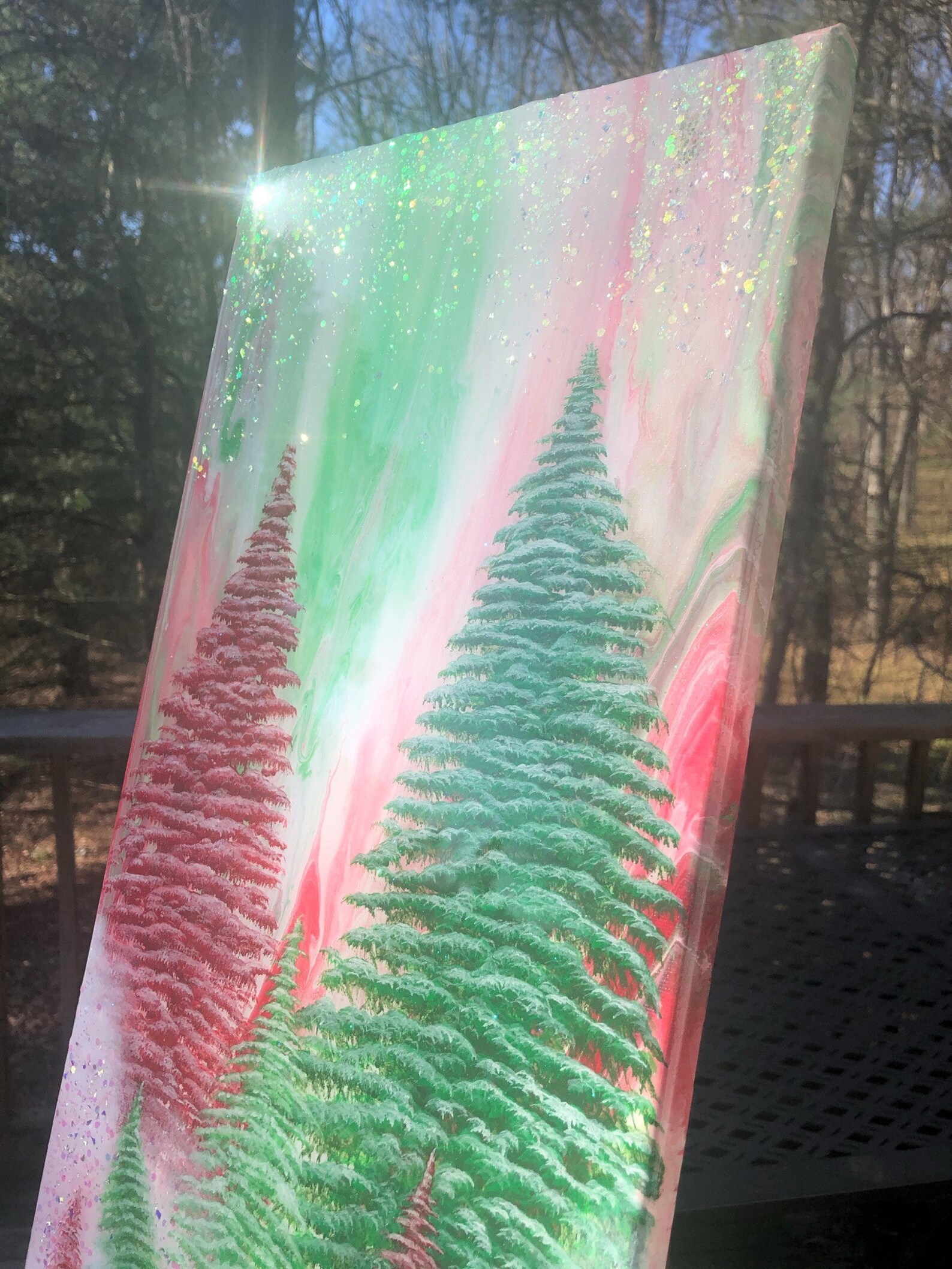 Red and Green Evergreen Canvas Wall Art / Christmas Trees  Etsy