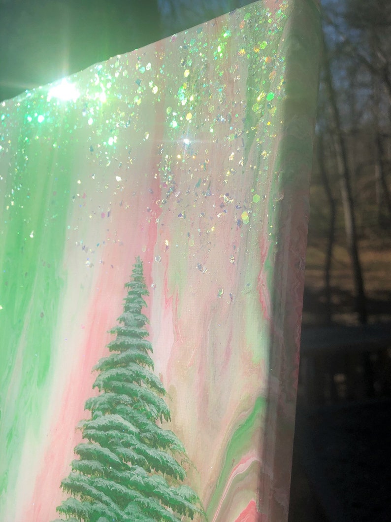 Red and Green Evergreen Canvas Wall Art / Christmas Trees  Etsy