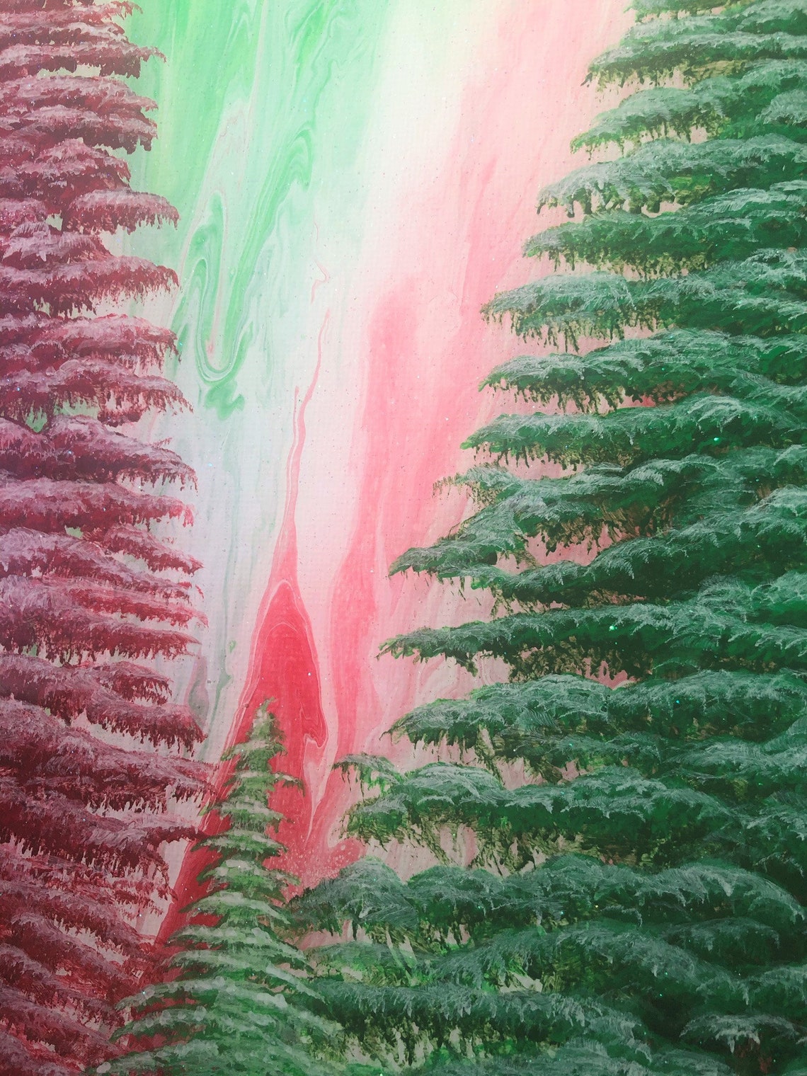 Red and Green Evergreen Canvas Wall Art / Christmas Trees  Etsy