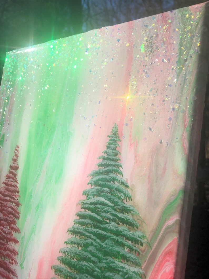 Red and Green Evergreen Canvas Wall Art / Christmas Trees  Etsy